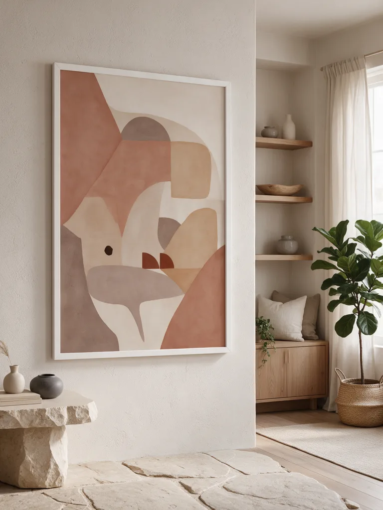 Earth Geometry framed wall art - white frame lifestyle view