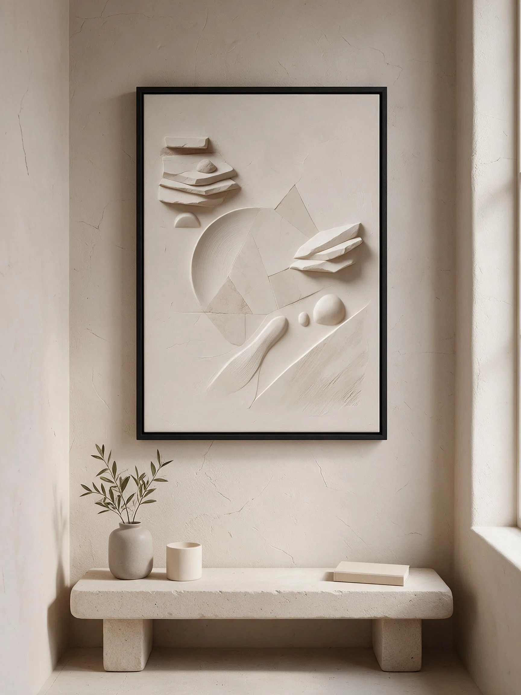 Mineral Ivory framed wall art - black frame lifestyle view
