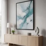 Ocean Stone blue and brown abstract framed wall art - black frame lifestyle view
