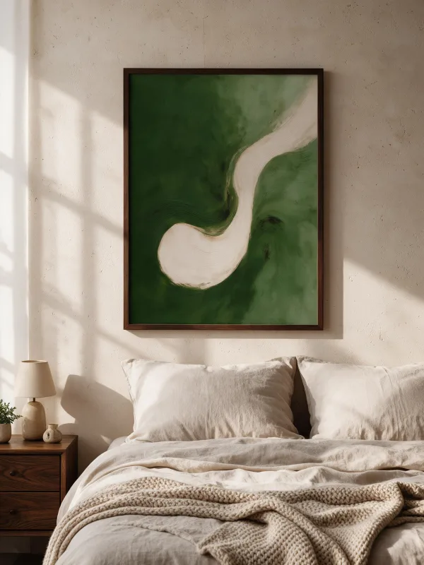 Olive Flow framed wall art - white frame lifestyle view