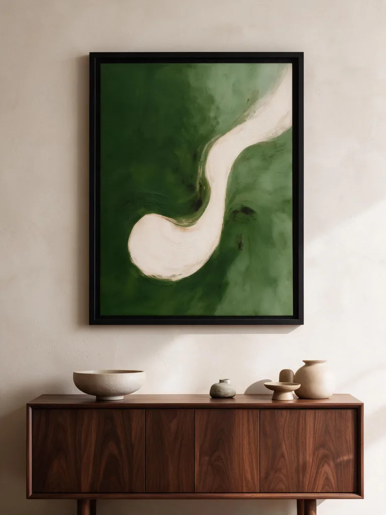 Olive Flow framed wall art - black frame lifestyle view
