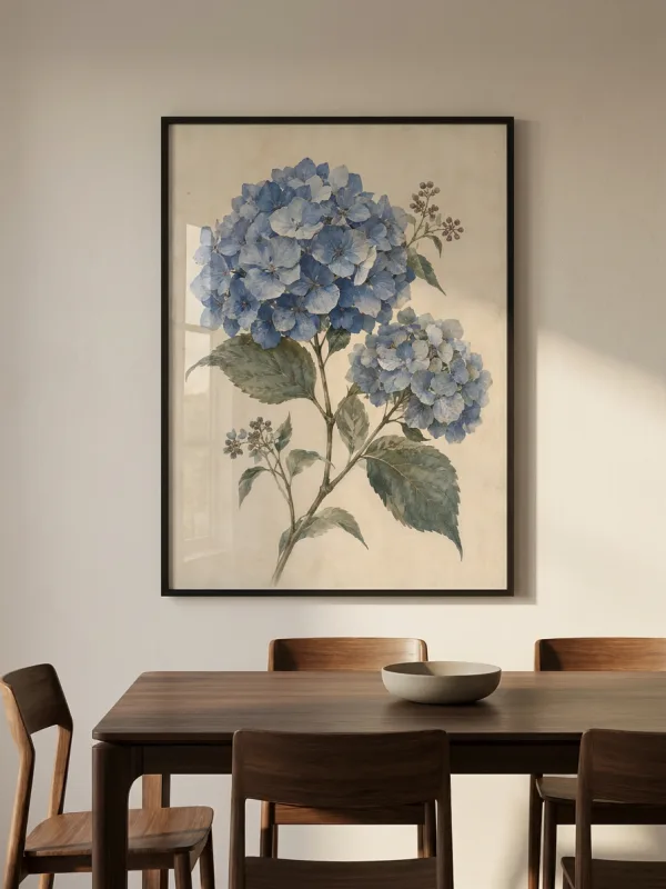 Hydrangea framed wall art - white frame lifestyle view
