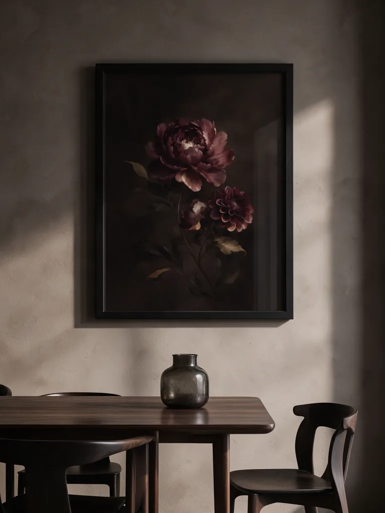 Burgundy Nocturne framed wall art - black frame lifestyle view