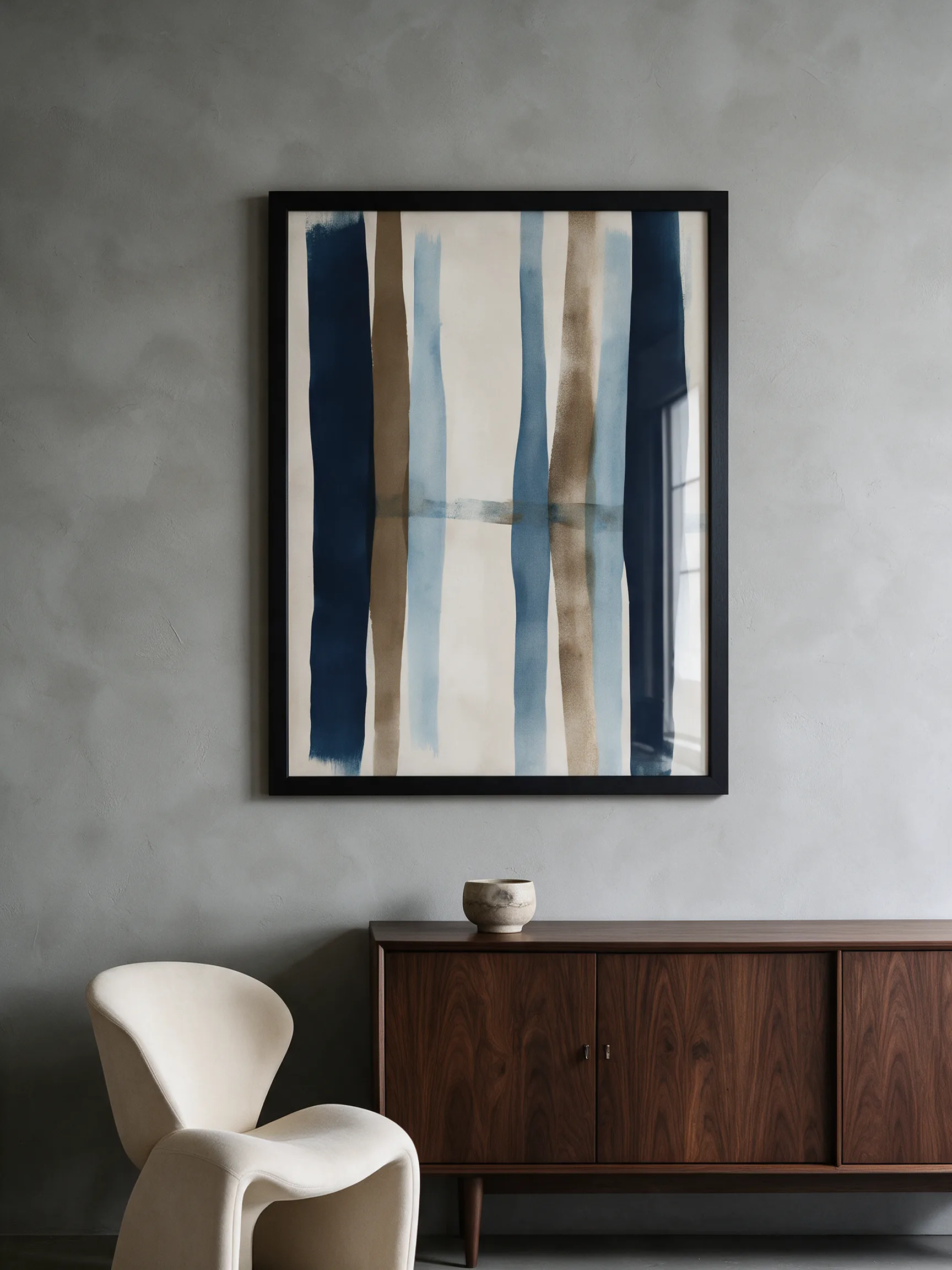 Blue Earth Rhythm framed wall art - black frame lifestyle view