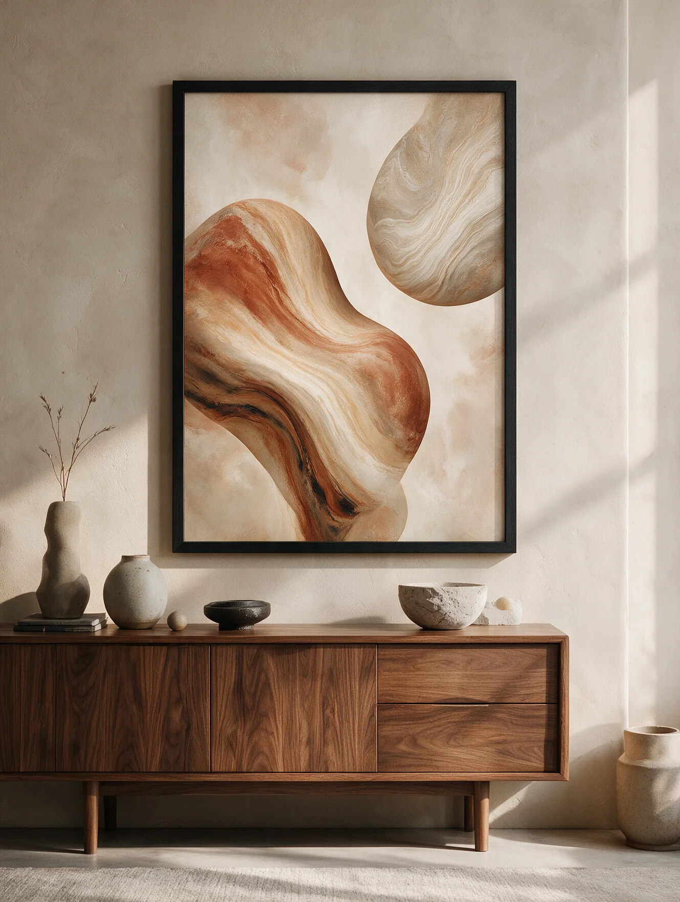 Terracotta Current framed wall art - black frame lifestyle view