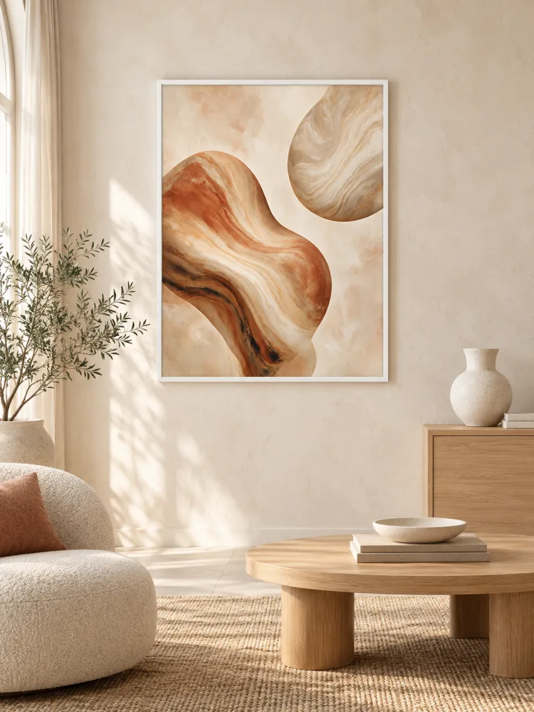 Terracotta Current framed wall art - white frame lifestyle view