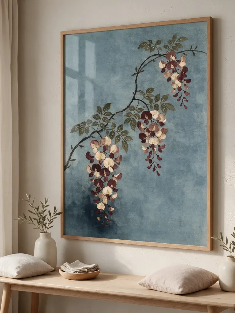 Wisteria Dusk framed wall art - black frame lifestyle view